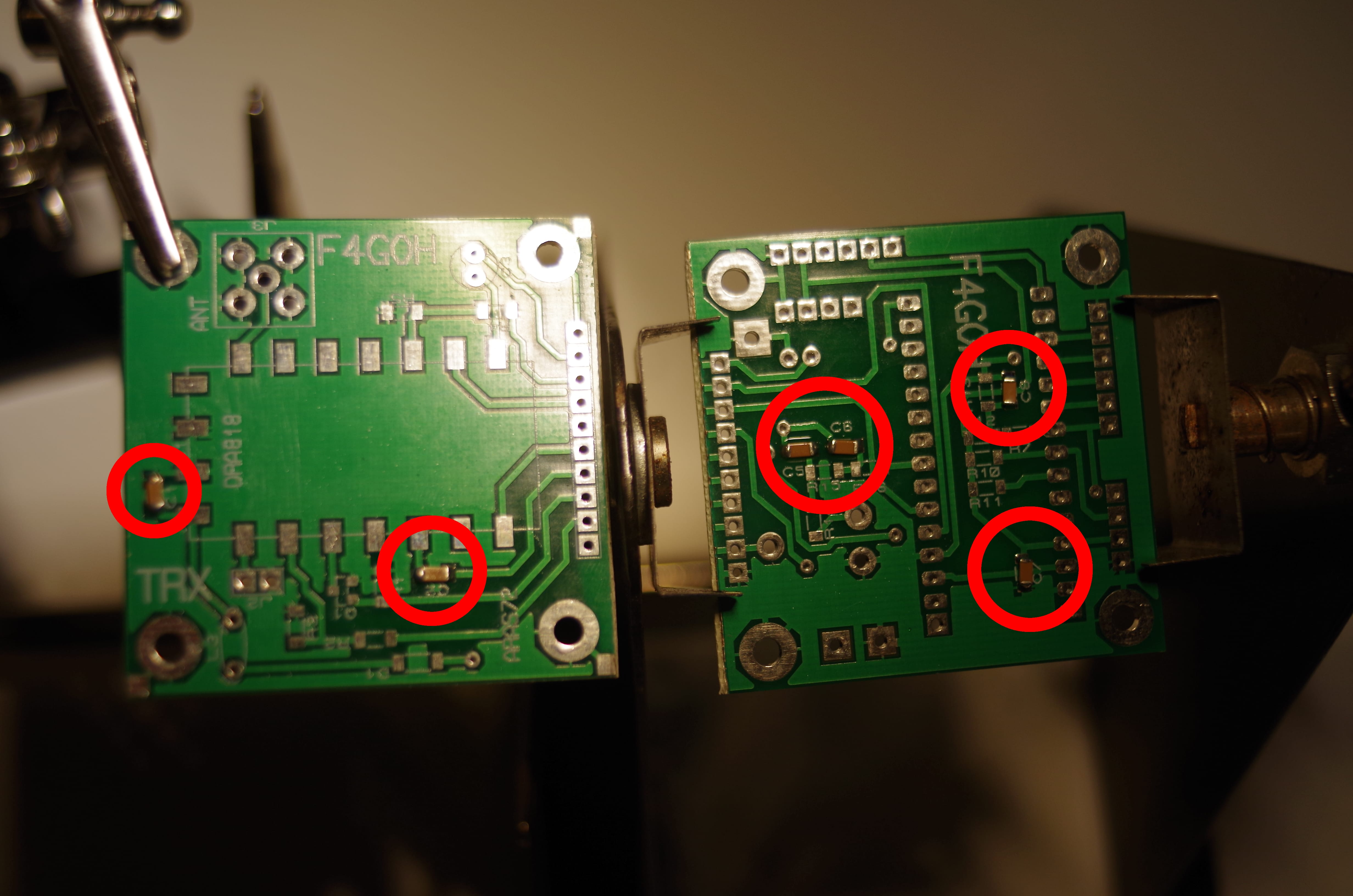 PCB with capacitors highlighted